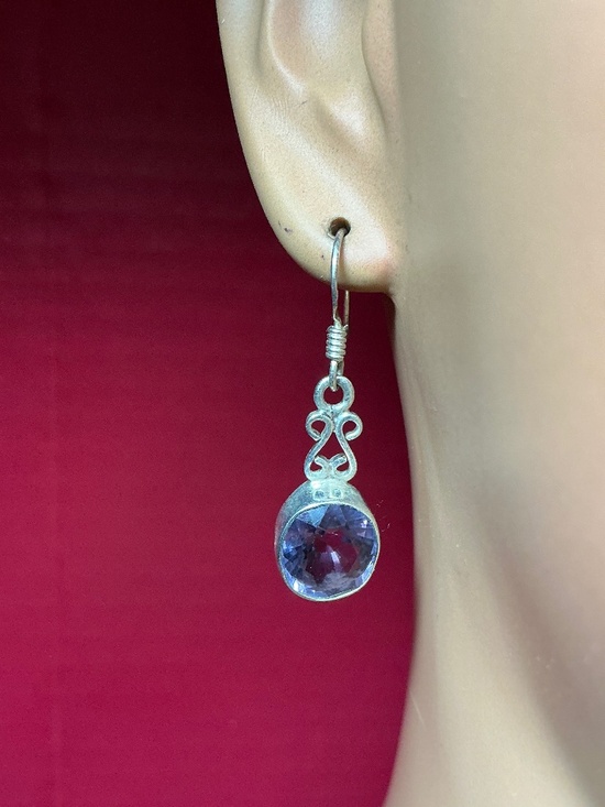 Sterling Silver Dangle Earrings with an Amethyst color stone. 1.5 inches long - Picture 1 of 7